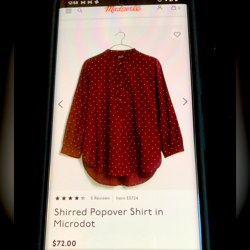 Madewell | Shirred popover shirt in polka dots, Size XXS